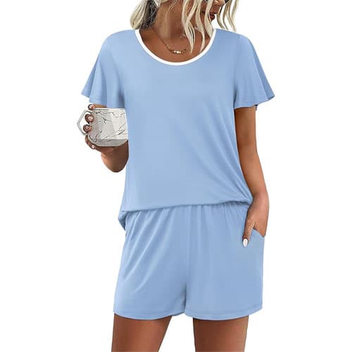 2-Piece Women's Lounge Set, Short Sleeve Top and Matching Shorts, 14 Colors