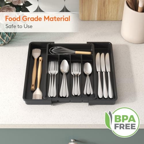 Expandable Utensil Organizer, 7-Compartment Adjustable Drawer Divider, BPA-Free