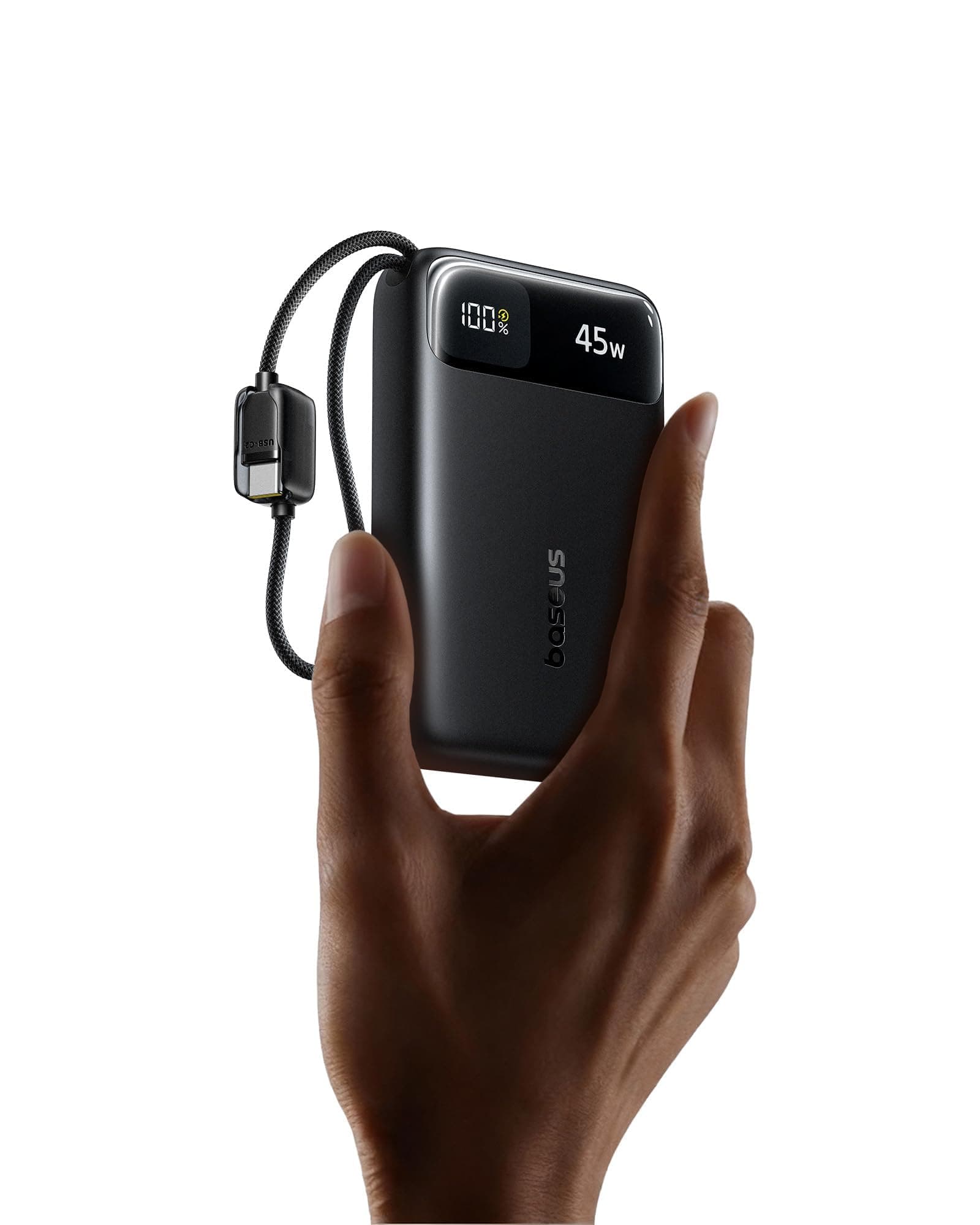 Baseus 20000mAh Compact Portable Charger 45W, CCC Certified Power Bank Built-in USB-C Cables, Travel Essential PD Fast Charging Battery Pack for iPhone 17/16 Series Galaxy S25/S24 Ultra Google iPad