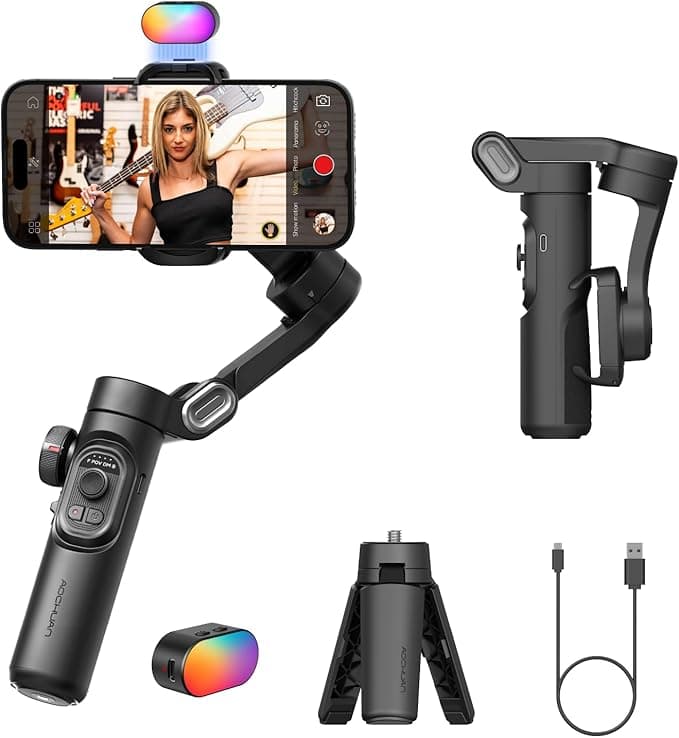 AOCHUAN Phone Gimbal Stabilizer 3-Axis Smartphone Foldable Handheld Gimbal with Focus Wheel