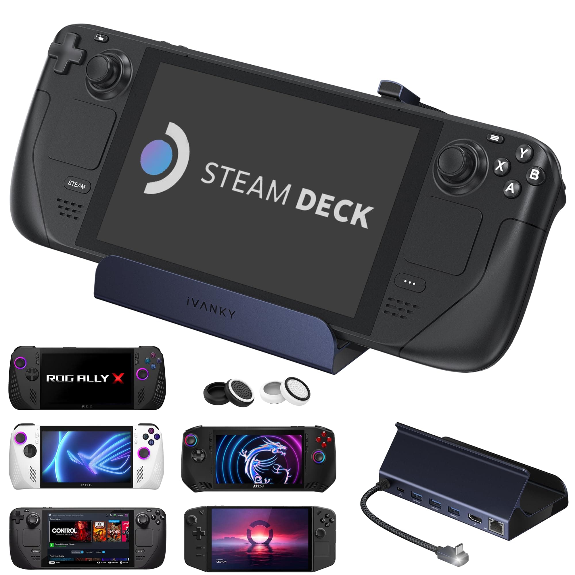 iVANKY 4K@144Hz Steam Deck Dock, 8-in-1 Docking Station for ASUS ROG Ally X/Legion Go/MSI Claw, ROG Alloy/Valve Stream Deck OLED Hub, HDMI 2.1, 1Gbps Ethernet, 3*USB-A 3.0, 100W Charge