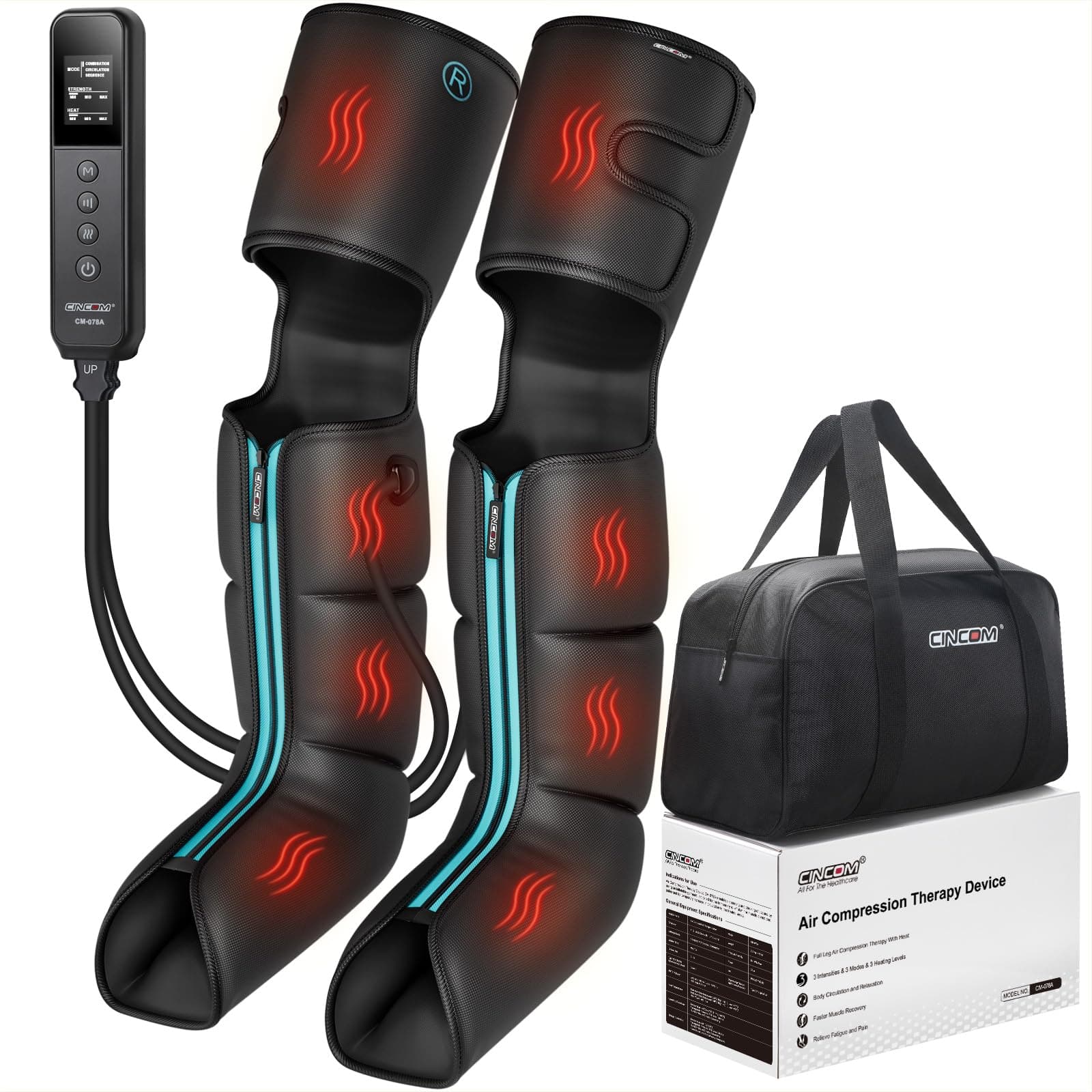 CINCOM Leg Massager with Heat and Compression, Air Compression Boots for Leg Calf & Foot Recovery, Edema Relief