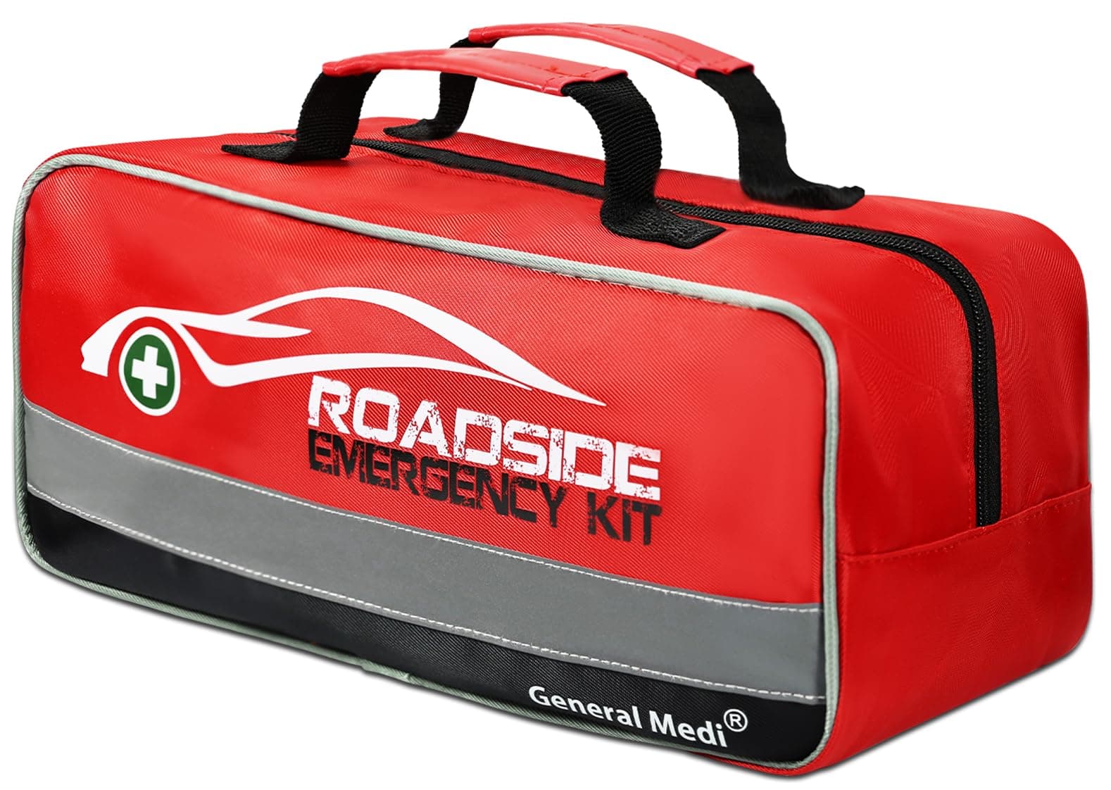 General Medi 127-Pieces Roadside Car Emergency Kit Include Mini First Aid Kit, Jumper Cables,Tow Rope, Bandage, Safety Vest, Emergency Triangle, All in One Pack