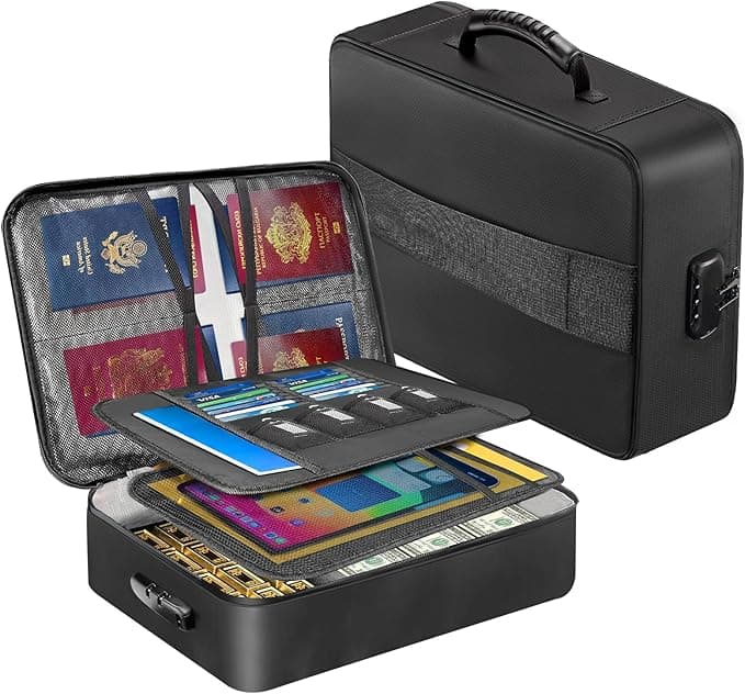 Fireproof Document Box with 5200°F Heat Insulated Document Organizer with Lock