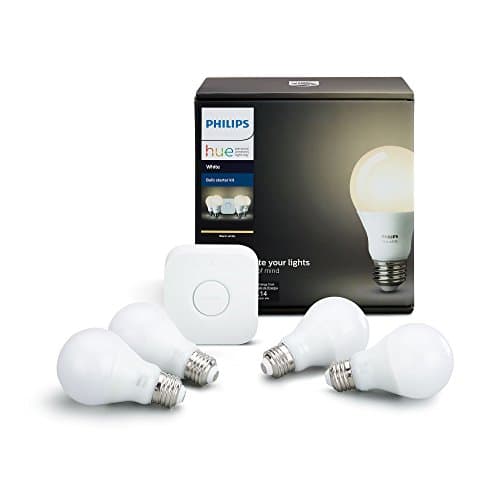 Philips Hue White A19 Smart Bulb Starter Kit โ 4 Bulbs + Hub, Alexa Compatible