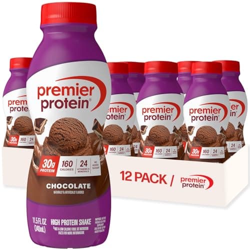Premier Protein Shake Chocolate 30g Protein 1g Sugar 24 Vitamins and Minerals 11.5 fl oz 12-Pack