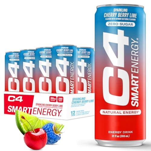 Cellucor C4 Smart Energy Drink, Cherry Berry Lime, 12 fl oz Cans (12-Pack)